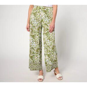 Joan Rivers Crop Pant Size Medium Petite Luxe Knit Printed Olive Green Boho NEW